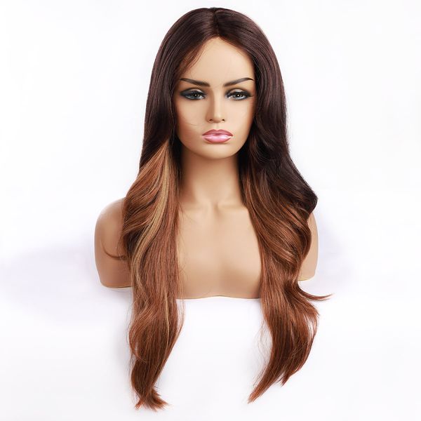 

ombre color wigs 613 blonde color purple body wave hair wigs 2# 27# blue high heat resistant fiber hair silky straight lace wigs for women, Black