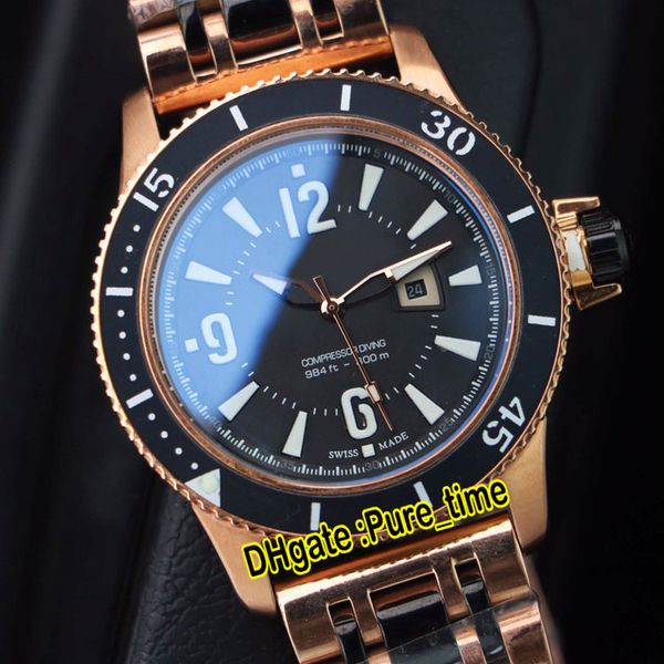 

new master compressor q2018470 swiss 585 quartz black dial mens watch rose gold two tone black steel bracelet sapphire watches pure_time, Slivery;brown