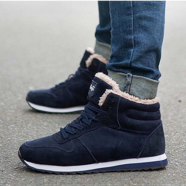 

fashion men boots men winter boots footwear ankle warm fur winter shoes snow sneakers plus size 46, Black