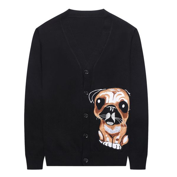 

2019 men's sweater, long-sleeved sweater, youth cartoon pattern v collar sweater coat, White;black