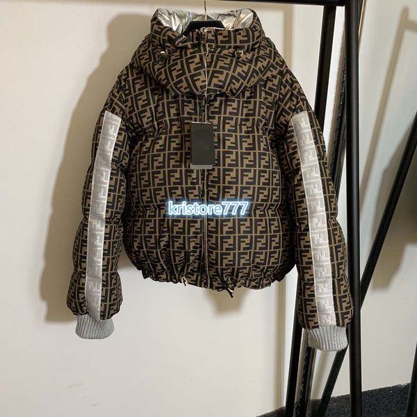 

women vintage luxury design windbreaker jersey hooded padded cotton parka puffer jacket coat high end girls runway outwear multicolor, Black;brown