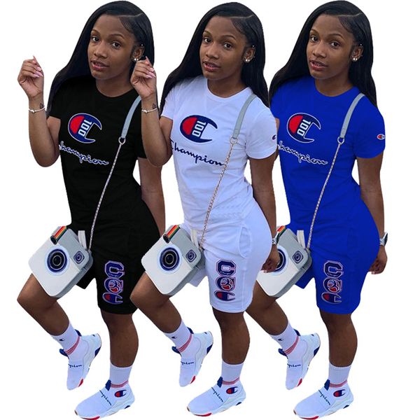 

New 3xl women champion emboridery letter track uit hort leeve t hirt hort pant 2 piece et outfit ca ual port wear uit