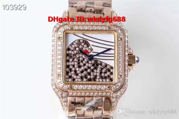 

Новые роскошные часы из нержавеющей стали 3D Алмаз Леопард циферблат женские часы швейцарский кварц сапфировое стекло площадь женские часы