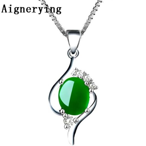 

original certificate pendant natural medullary inlaid green jade cute necklace girl's 925 silver woman's gift with box