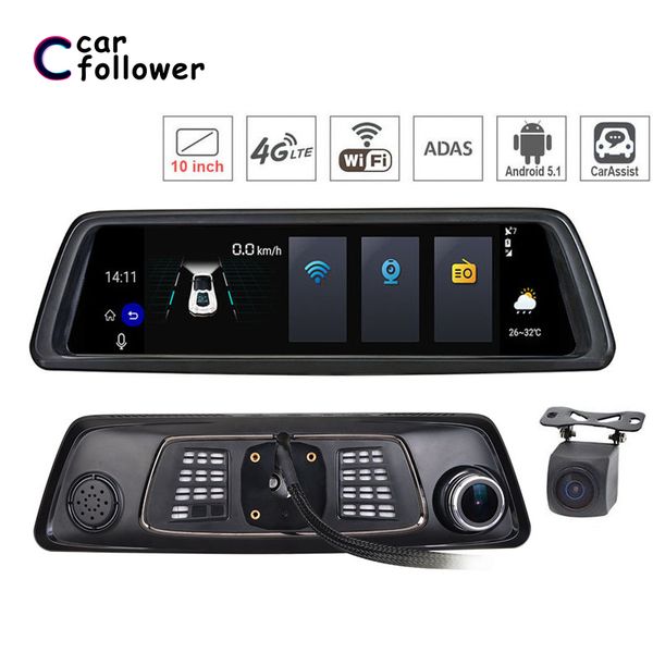 

10" 4g wifi android 5.1 car dvr dash cam rearview mirror dash camera dual lens adas gps navigation bluetooth drive recorder