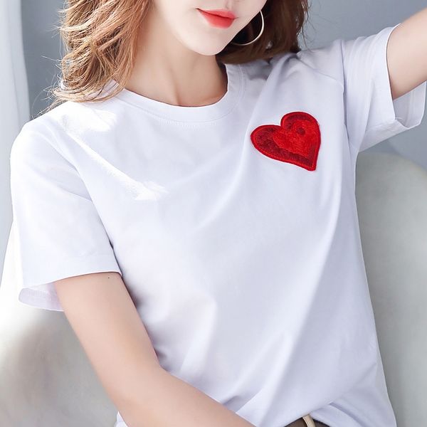 

mm625 large quantity and excellent price 2020 summer clothes pure cotton loose love zhangzi short-sleeved t-shirt female embroidery round t, White