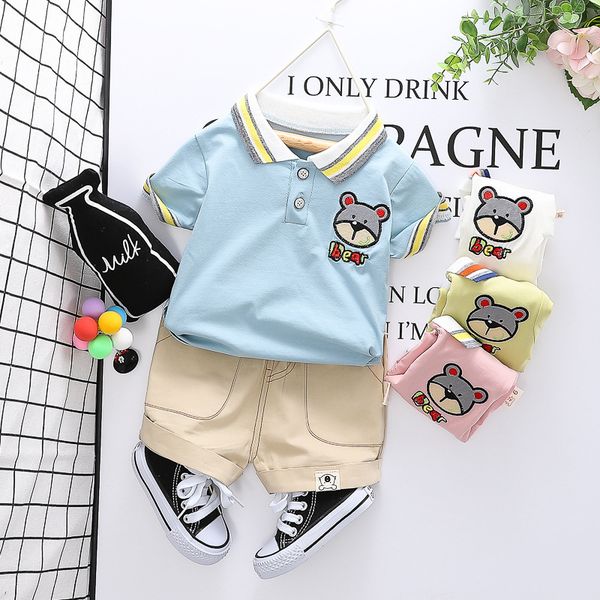 

baby clothes toddler boys cartoon bear summer costume baby short sleeve two-piece children outfits casual clothing 1-4 years, White