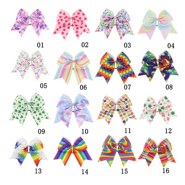 

16 pcs large colourful boutique rainbow striped bows hair elastics hair rubber bands kids girls hairbands accessory, Slivery;white