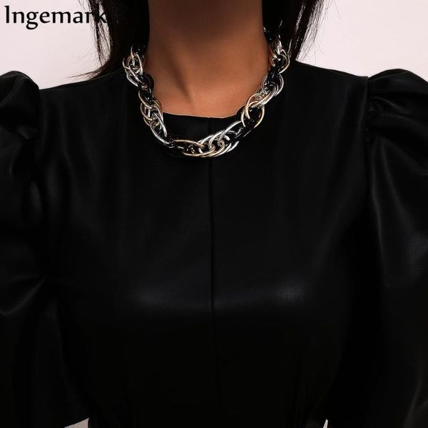 

unique gothic big chunky chain choker necklace for women collares rock mix brand designer snake twist thick necklace men jewelry, Silver
