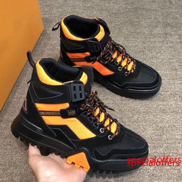 

new designed alpinist leather hiking boots mens hiking ankle boot fashion luxury designer shoes outdoor hiking high sneakers with box, Black