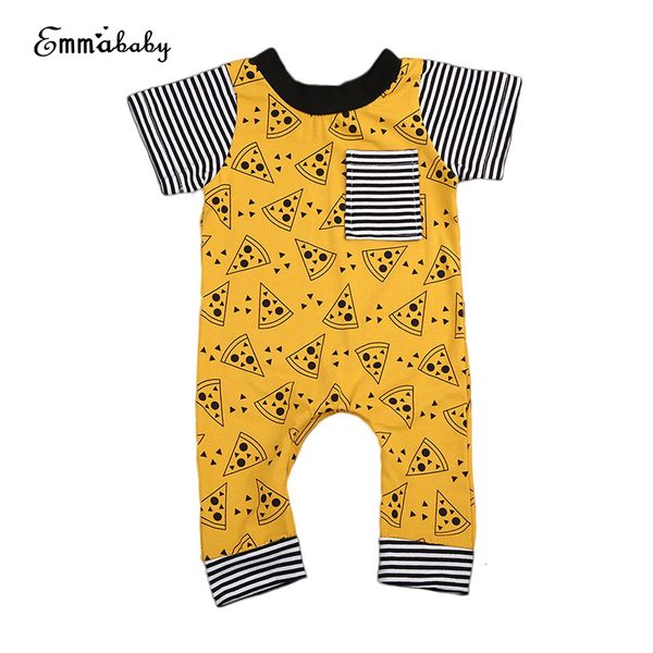 

0-24m newborn infant baby boy girl short sleeve pizza print cotton romper jumpsuit outfits baby clothes, Blue