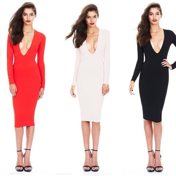 

womens designer fashion dresslong sleeve v-neck tight hip dress 4 colors 3 yardsf7gu, Black;gray