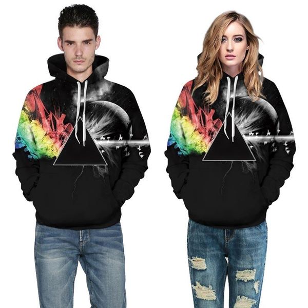 

o-neck brand sweatshirts men women 3d sweatshirts print sunlight refraction rainbow hooded hoodies pullover hoody new harajuku, Black