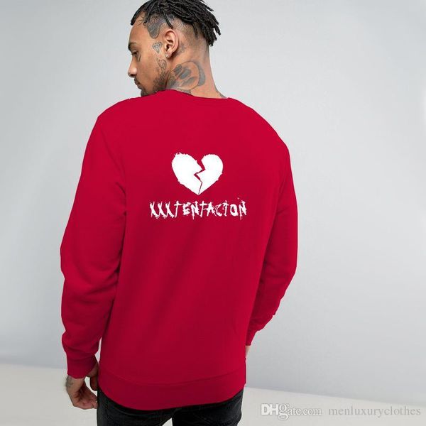 

rocker руно мужчина o-образный вырез толстовка подросток рэппер xxxtentacion разбитую любовь назад печать толстовка, Black