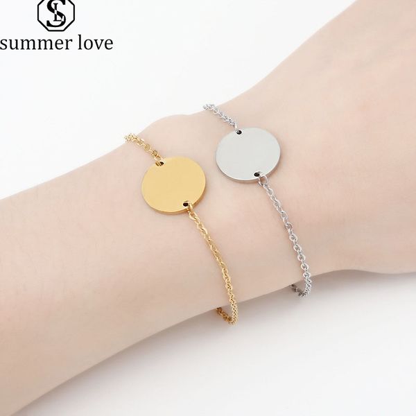 

blank round engrave name bracelet for women men handmade stainless steel bracelets personality party jewelry gift, Black