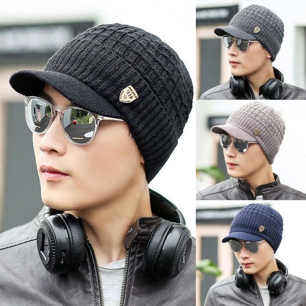 

2020 new men warm baggy weave crochet winter wool knit ski beanie caps hat for wholesale, Blue;gray