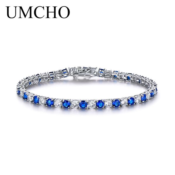 

umcho luxury created nano blue sapphire bracelet for women 925 sterling silver jewelry romantic classic wedding fine jewelry, Golden;silver