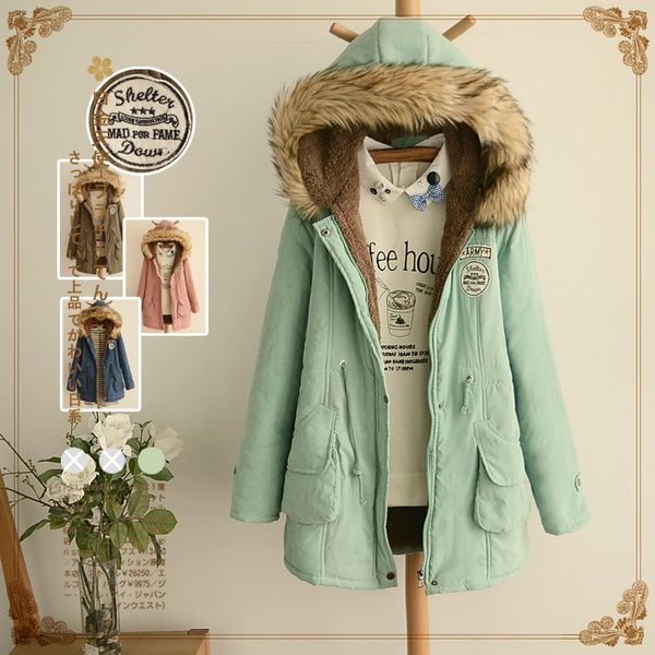 

2019 japanese autumn and winter new cotton coat women's plus velvet thick cotton jacket in the long section of clothing, Tan;black