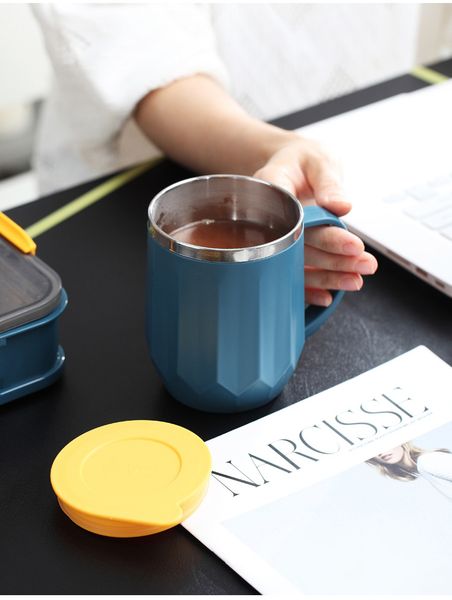 

ins coffe mugs stainless steel double layer milk cups portable camping cup with lid household lovers coffee mugs 400ml cca12165 48pcs