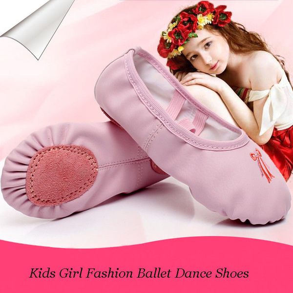 

gymnastics pu leather slippers child kids girls ballet dance shoes pointe dance children flats 3.5t-6t, Black;grey
