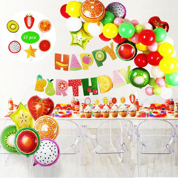 2019 Fruit Themed Party Decorations Happy Birthday Banner Fruit Foil Balloons Cupcake Toppers For Birthday Party Decoration Kids Luau From Sweetgift