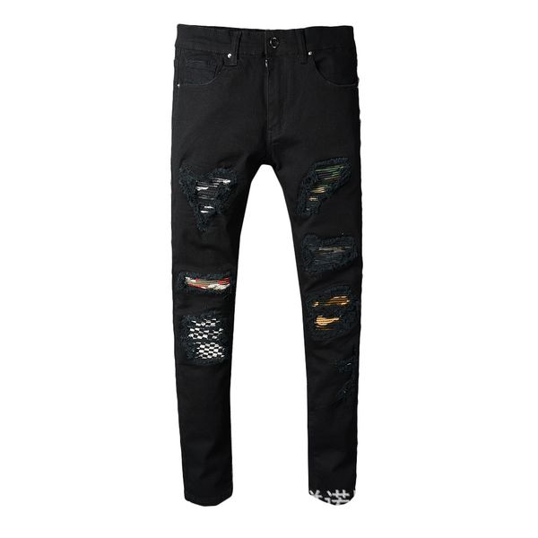 

2019 pring and autumn new amiri men 039 black patch hole tretch jean youth lim pant 29 40