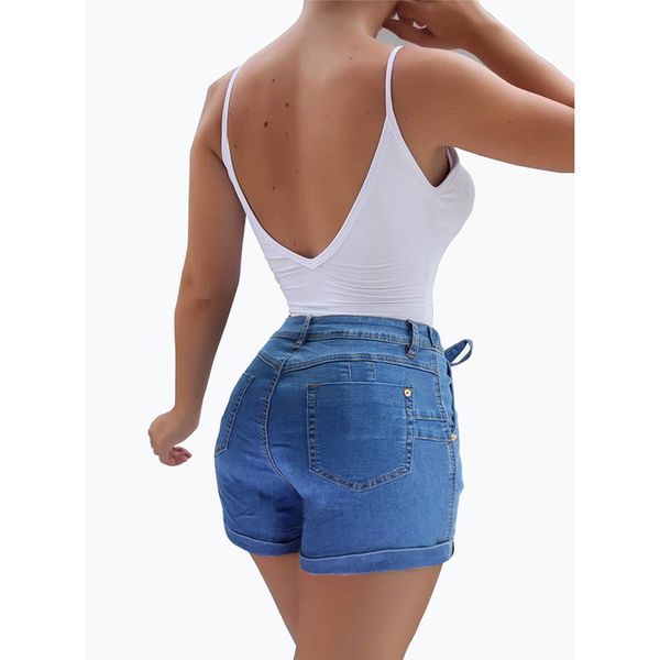 

2020 spring hip slim-fit denim shorts female dark stretch jeans 6090, White;black