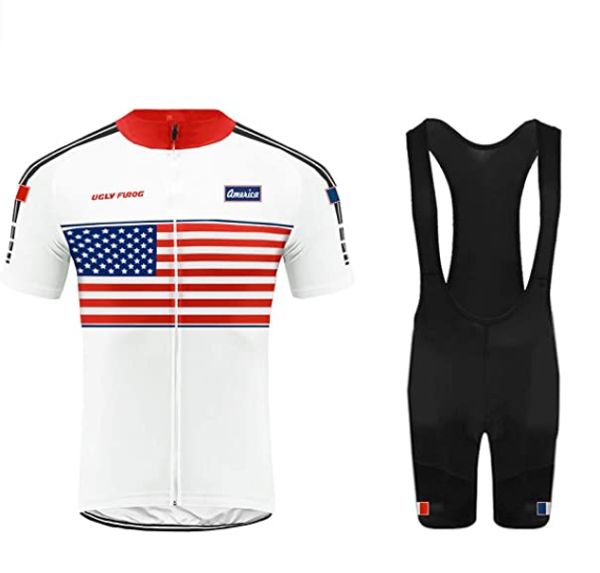 

summer usa short sleeve cycling jersey bib shorts mtb bicycle clothes strap maillot ropa ciclismo 9d gel pad, Black;blue