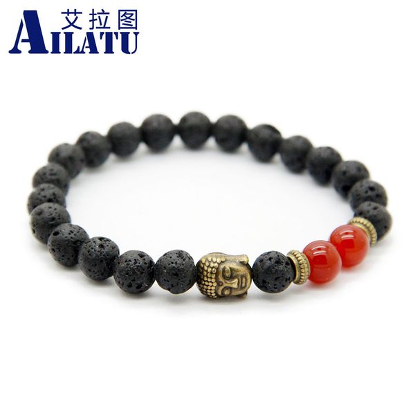 

ailatu wholesale beaded jewelry 8mm lava stone beads antique bronze buddha yoga bracelets, Golden;silver