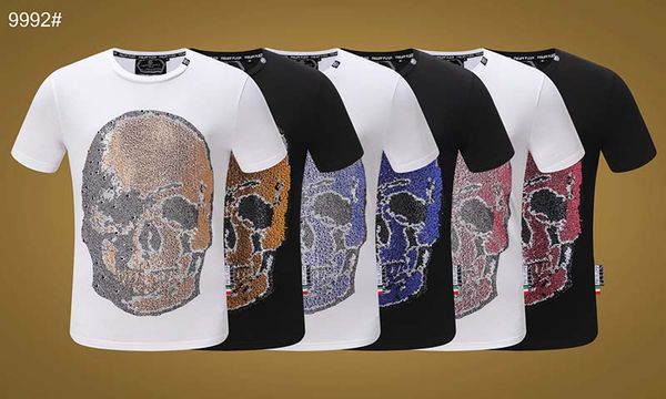 

2019 new european and american short-sleeved t-shirt men's gimmick diamond fashion cotton summer bottoming shirt men's t-shirt, White;black