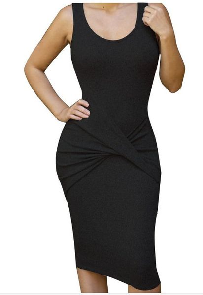 

9 colors summer new women designer dress bodycon sheath dresses women clothes sleeveless one-piece dress fold tie solid color peplum, Black;gray