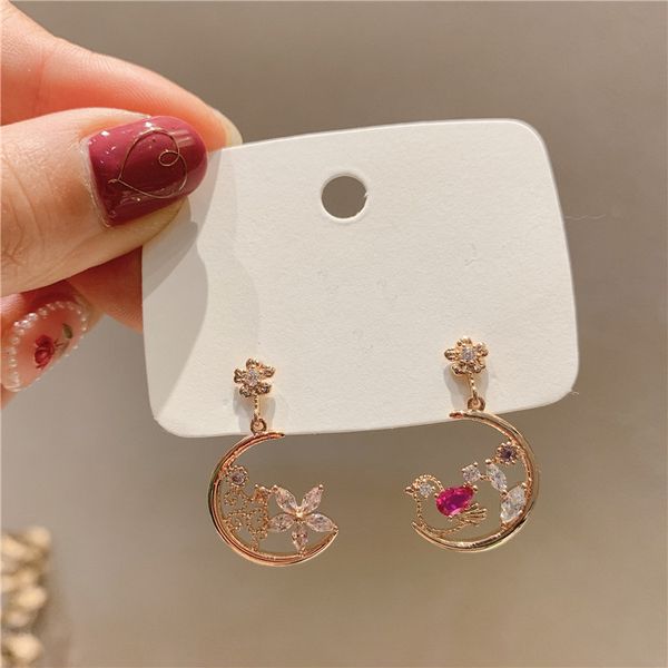

romantic crystal rhinestones stud earrings fashion pendant bird flower geometric earrings for women jewelry statement girl gift, Golden;silver