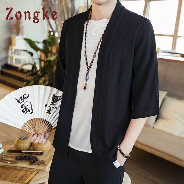 

zongke kimono cardigan coat japanese kimono men jacket streetwear clothes mens jacket men hip hop windbreaker 2019 spring, Black;brown