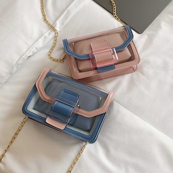 

transparent bag female new 2019 spring and summer wild chic messenger bag fashion chain female shoulder small square bags