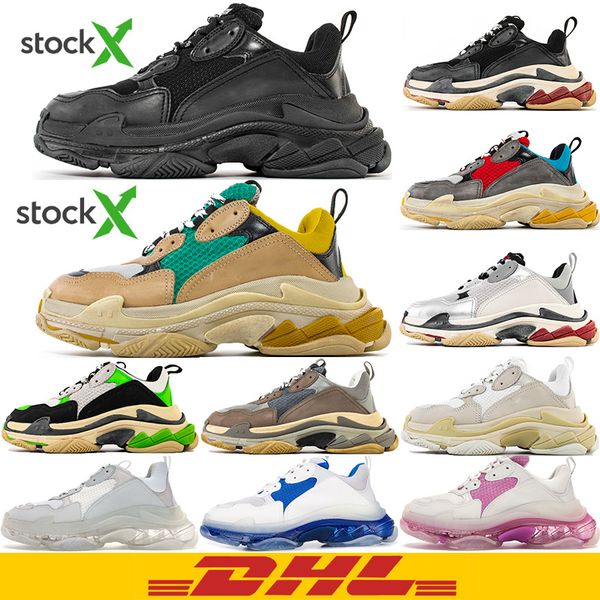 

dhl 2020 new paris fashion 17fw triple s sneakers boots men women green white vintage old dad grandpa casual shoes, Black