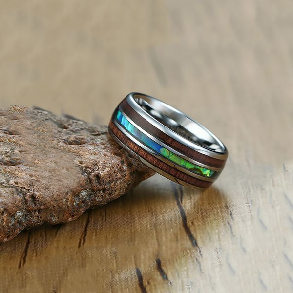 

somen 8mm luxury men silver tungsten carbide ring wood & abalone shell inner for mens wedding engagement bands anillos hombre j190716, Slivery;golden