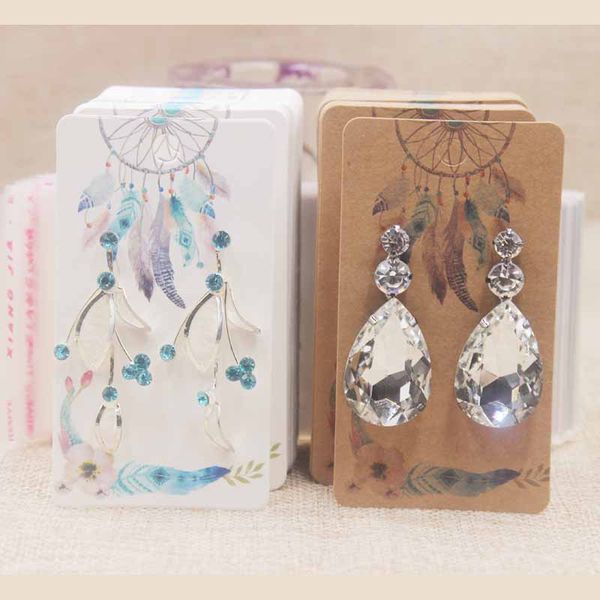 

dreamcatcher 5*9cm earring cards white/kraft marbel/flower pattern jewelry earring card thank you card100+100oppbag, Black