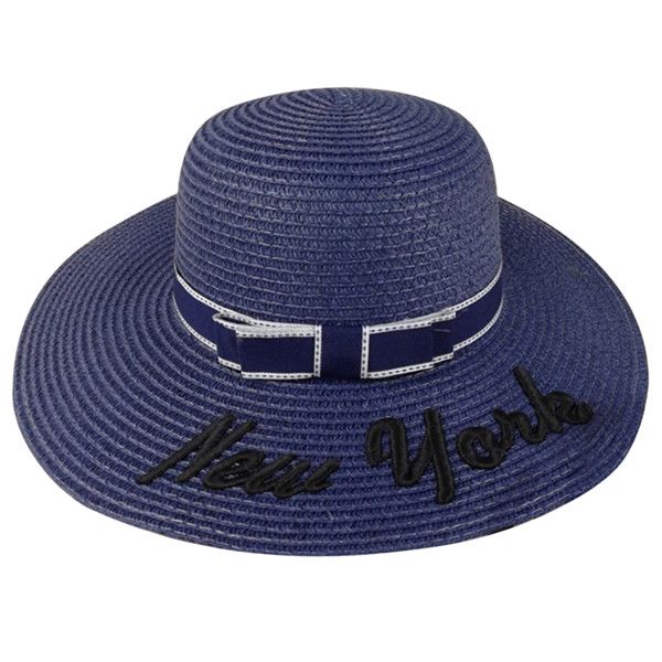 

2020 new women's summer beach hat fashion simple casual personality letter printing bow wild sun hat, Blue;gray
