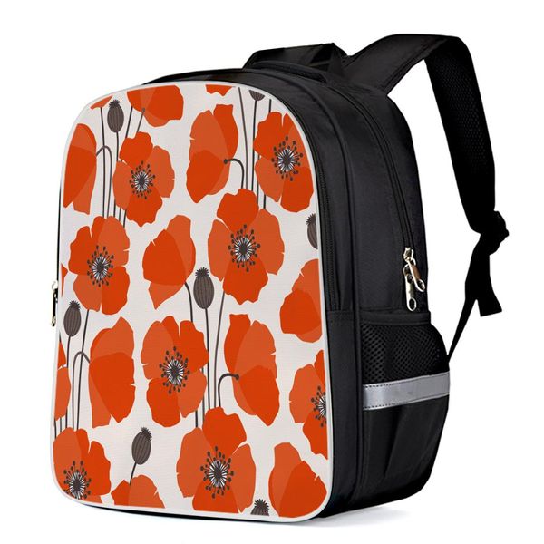

flower orange poppy backpacks school bag child book bag sports bags bottle side pockets school student silver edge
