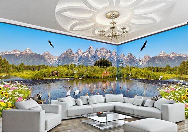 Alpino floresta wetland animal bonito casa inteira fundo decoração da parede HD belo papel de parede