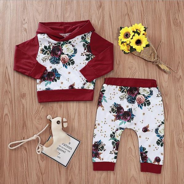 Baby Mädchen Kleidung Rose Gedruckt Kleinkind Mädchen Hoodie Hosen 2 stücke Sets Lange Sleeve Infant Outfits Boutique Baby Kleidung DW4396