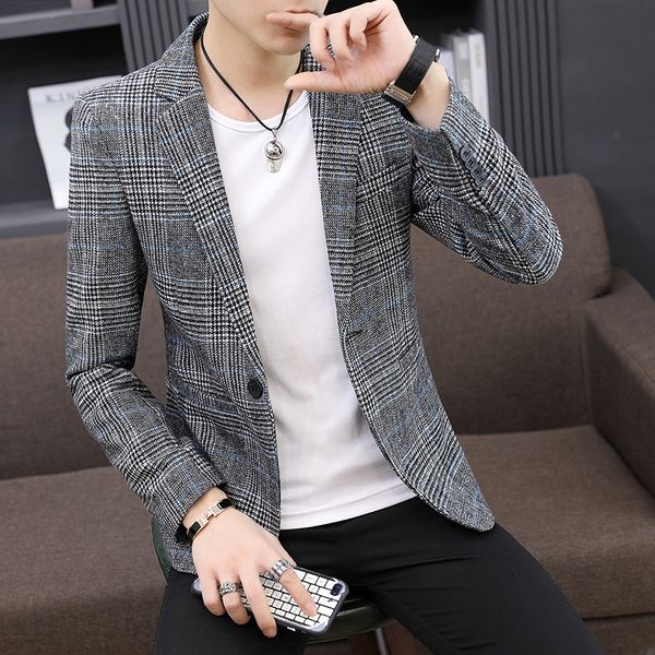 

male blazer autumn winter 2019 new fashion mens jacket casual plaid suit slim fit men's suits jackets streetwear men blazers 4xl, White;black