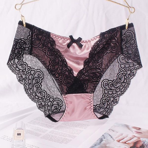 

women lace panties plus size l-xxl high waist briefs cotton hollow breathable comfortable underwear ladies lingerie 2020, Black;pink