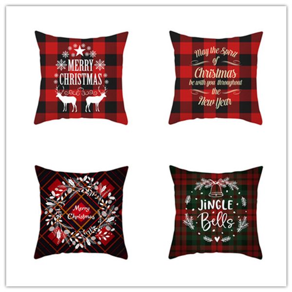 

50pcs merry christmas red plaid print cushion cover polyester throw pillow case sofa car decoration for home decor