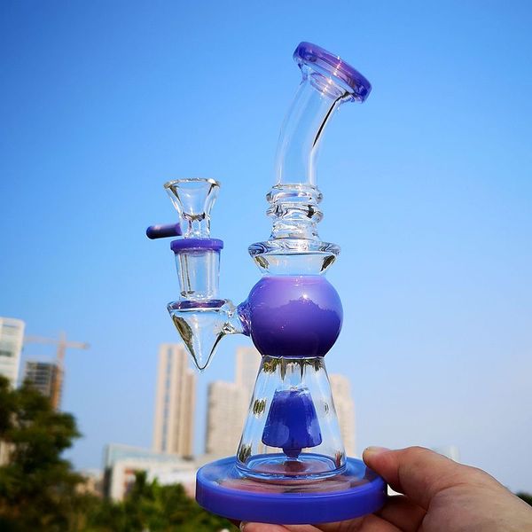 Bong in vetro verde viola inebriante Soffione doccia Perc Oil Dab Rig Tubi per acqua in vetro da 7 pollici Piramide Design Bong per acqua in vetro con ciotola da 14 mm