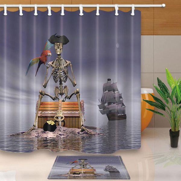 

pirates skeleton treasure bathroom fabric shower curtain set
