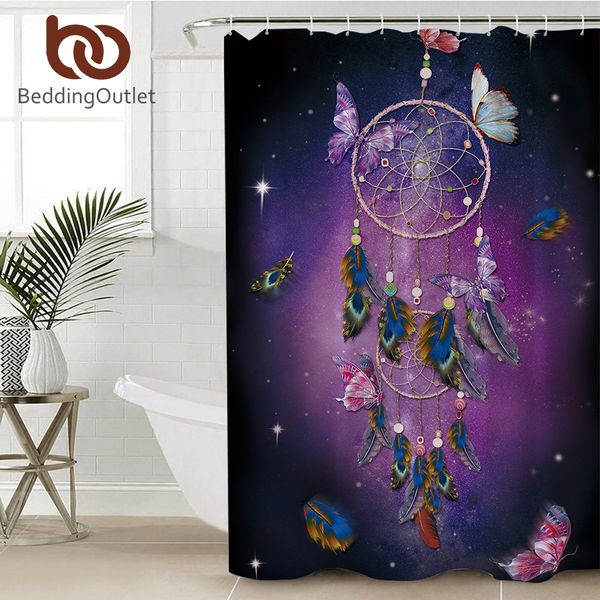 

beddingoutlet dreamcatcher shower curtain butterfly waterproof boho mandala purple bath curtain with hooks for bathroom 180x180
