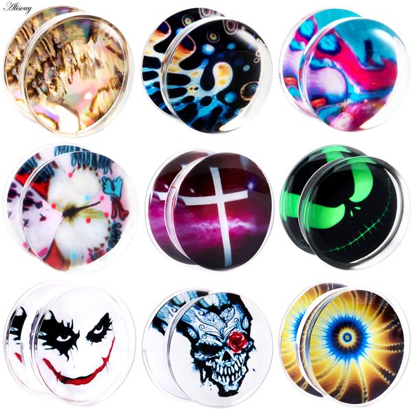 

alisouy 2pc ear gauges tunnels acrylic transparent purple animal flower fashion ear plug tunnel expander piercing body stretcher, Slivery;golden