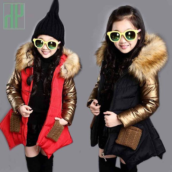 

children's park cotton clothes kids warm thick fur collar hooded long down coats for teenage girls down coats girl winter 4y-12y, Blue;gray