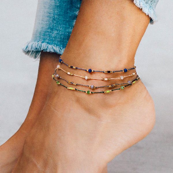 

bohemian bead charm anklets women barefoot sandals beads ankle bracelet summer beach beaded on leg boho jewelry, Red;blue